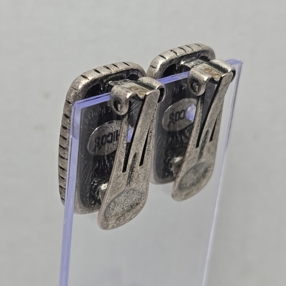 Chico's Silver Tone Turquoise Aqua Color with Copper Design Clip-On Earrings - Picture 5 of 9